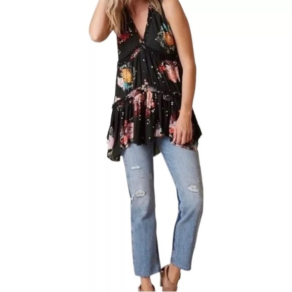 Free People Haze Gray Floral Print Tank Top Size Small - Picture 3 of 10